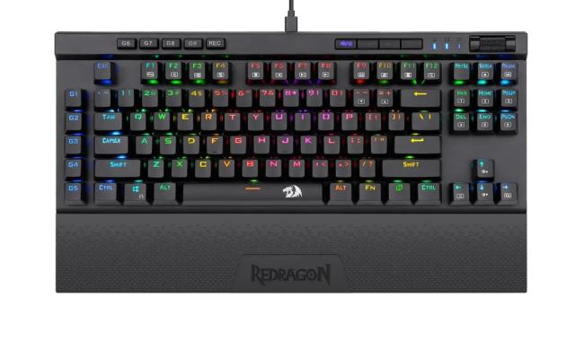 Redragon K587 PRO TKL RGB 3-Mode Wireless Mechanical 87 Keys Gaming Keyboard, 9 Dedicated Macro Keys, Media Control w/Detachable Wrist Rest, Hot-Swap Linear Red Switches